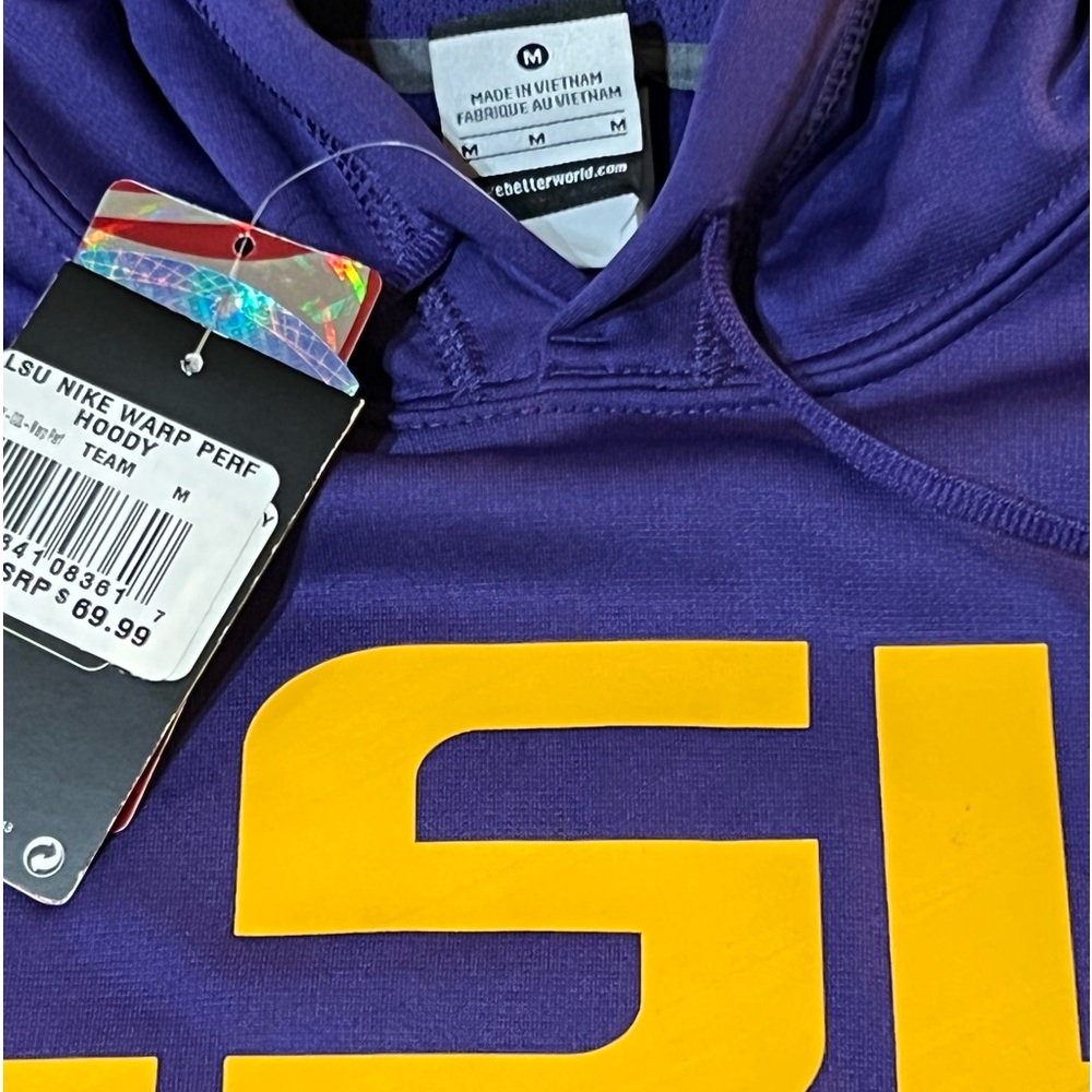 RARE 2013 NWT NIKE THERMA-FIT PURPLE/GOLD LSU TIGERS KO WARP HOODIE SZ MEDIUM - Picture 7 of 13